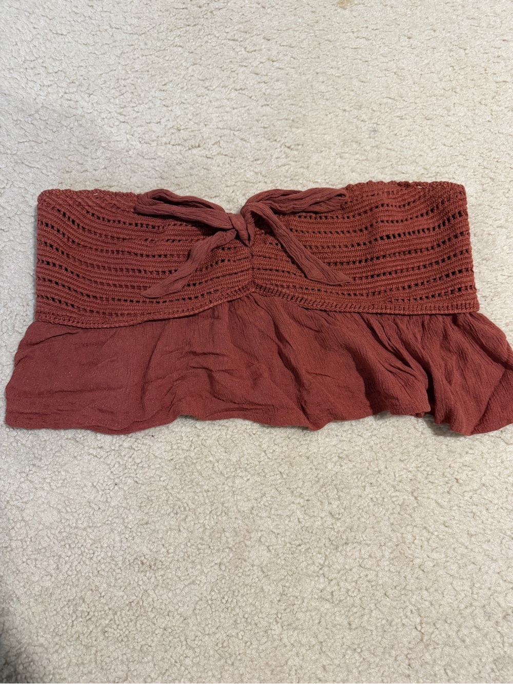 American Eagle Outfitters Rust Terracotta Strapless Ruffle Top
